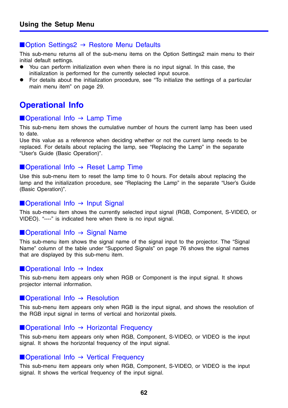 Operational info | Casio XJ-460 User Manual | Page 62 / 78