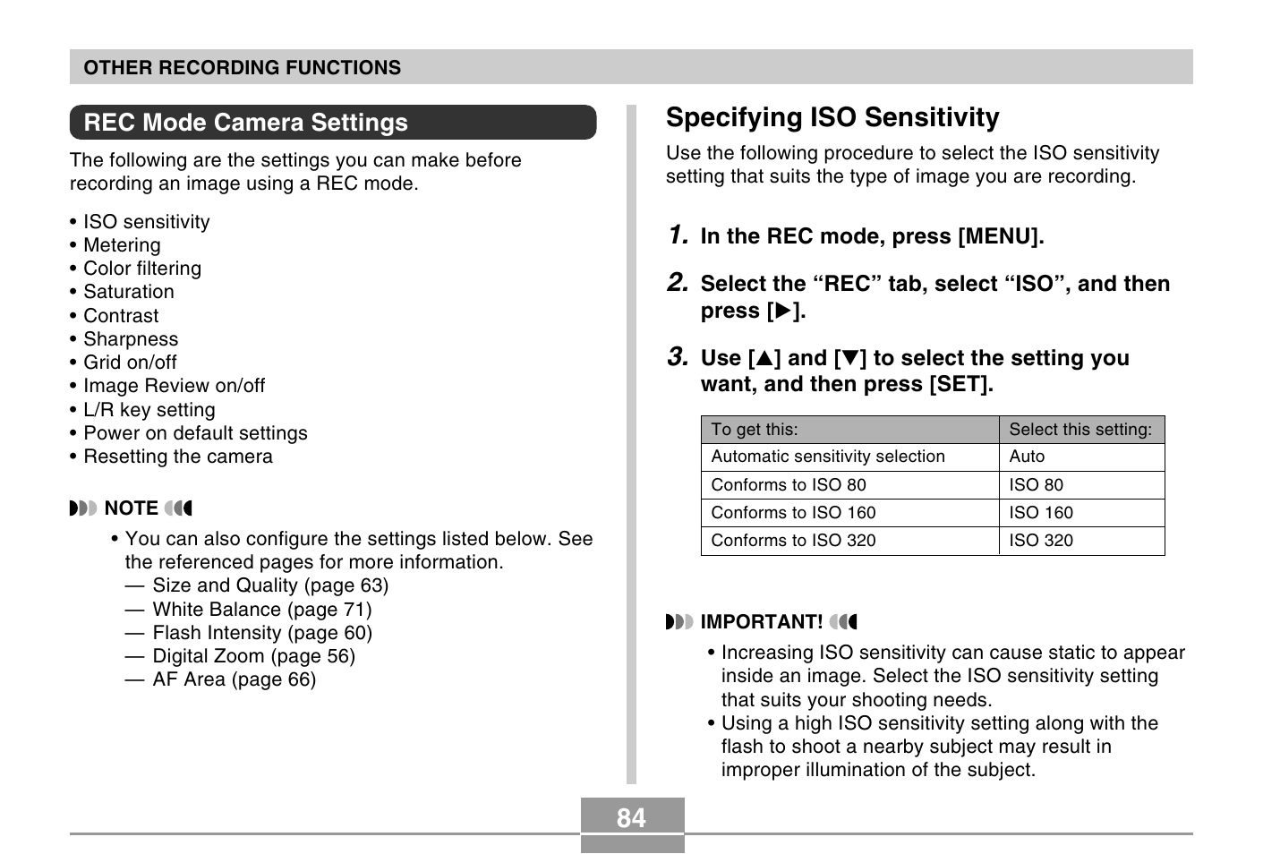 Specifying iso sensitivity | Casio EXILIM EX-Z4 User Manual | Page 20 / 27