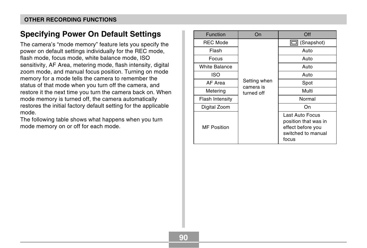 Specifying power on default settings | Casio EXILIM EX-Z4 User Manual | Page 26 / 27