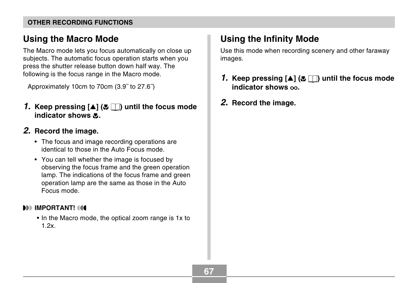 Using the infinity mode, Using the macro mode | Casio EXILIM EX-Z4 User Manual | Page 3 / 27