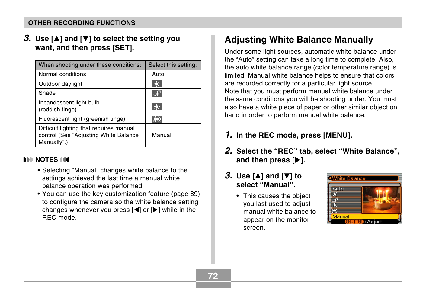 Adjusting white balance manually | Casio EXILIM EX-Z4 User Manual | Page 8 / 27