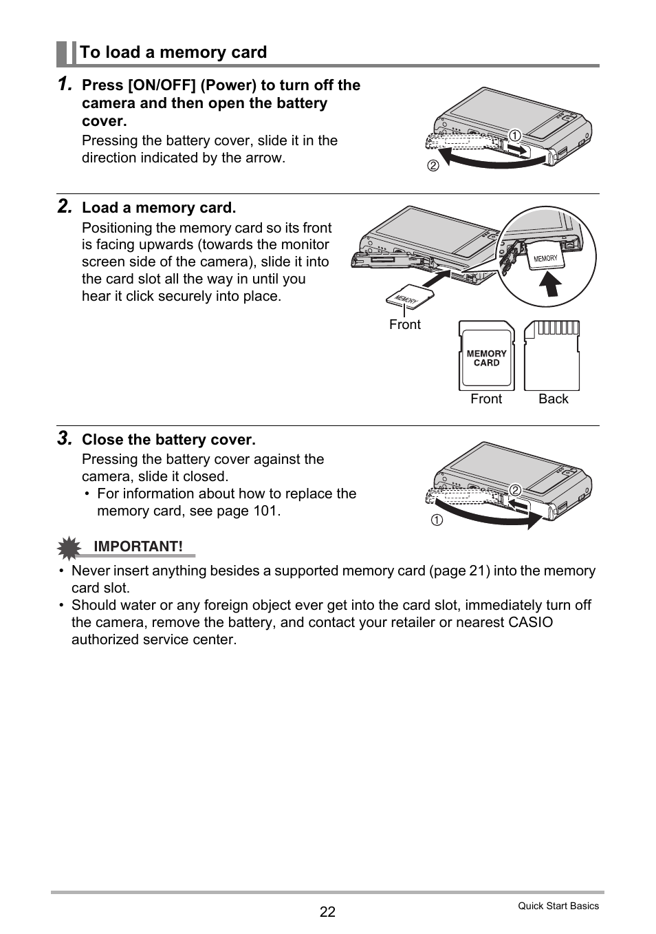 To load a memory card | Casio EX-ZS15 User Manual | Page 22 / 118