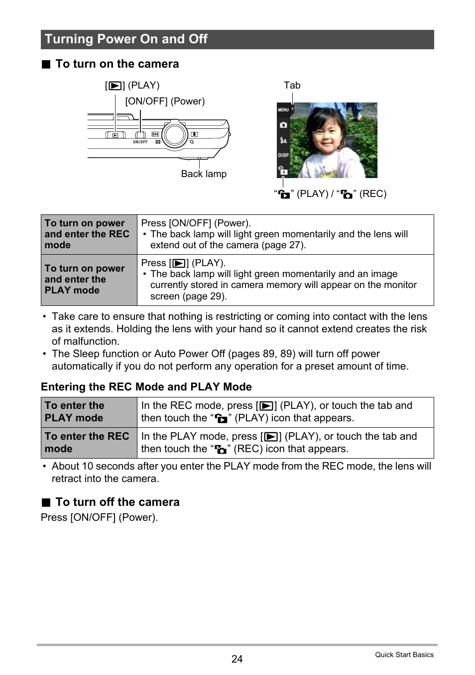 Turning power on and off | Casio EX-ZS15 User Manual | Page 24 / 118