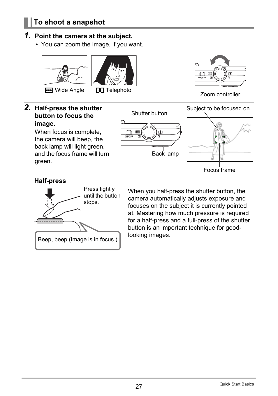 To shoot a snapshot | Casio EX-ZS15 User Manual | Page 27 / 118