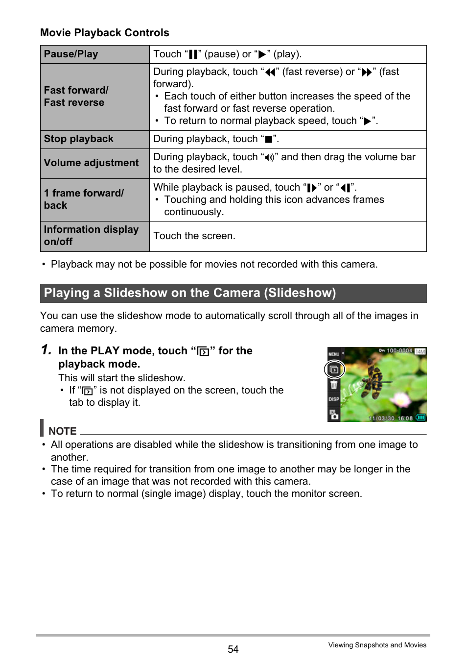 Playing a slideshow on the camera (slideshow) | Casio EX-ZS15 User Manual | Page 54 / 118