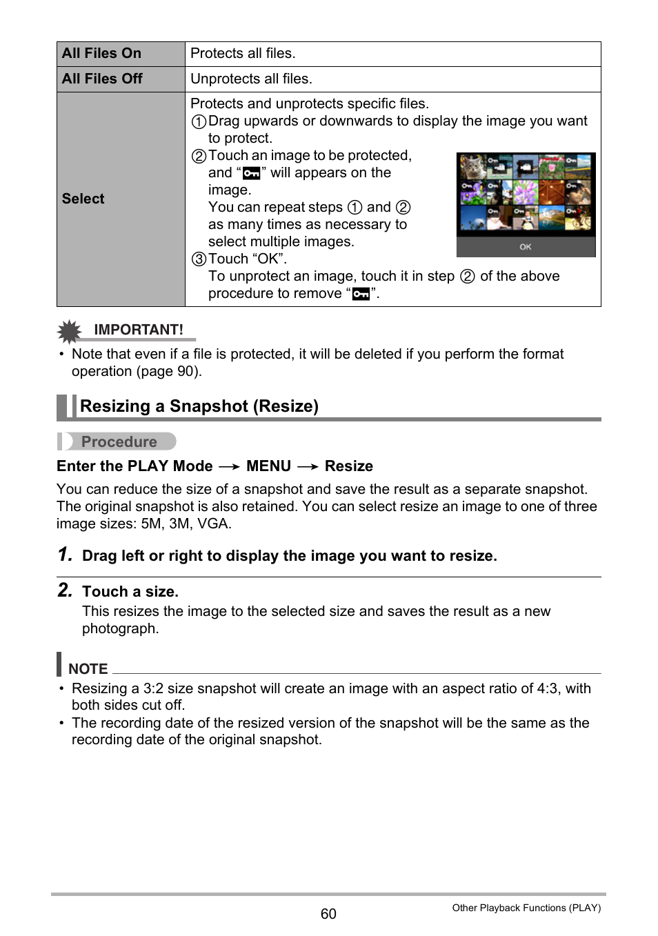 Resizing a snapshot (resize) | Casio EX-ZS15 User Manual | Page 60 / 118