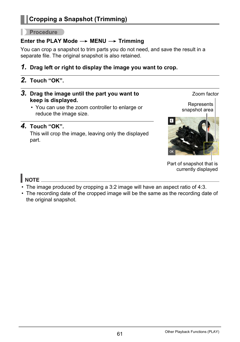 Cropping a snapshot (trimming) | Casio EX-ZS15 User Manual | Page 61 / 118