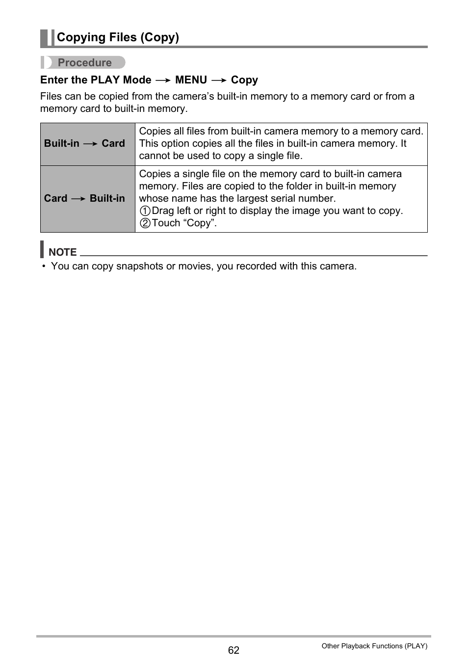 Copying files (copy) | Casio EX-ZS15 User Manual | Page 62 / 118
