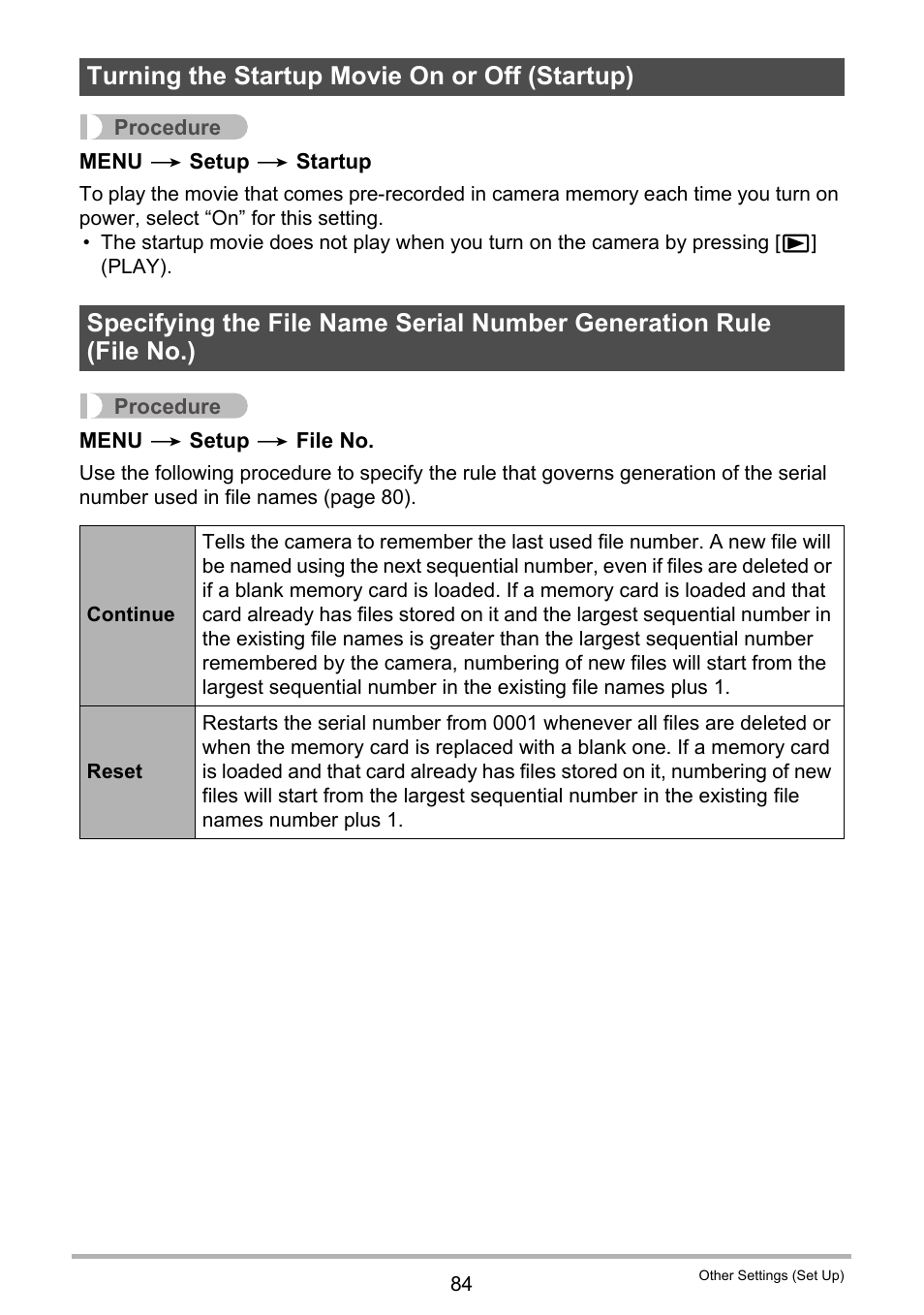 Turning the startup movie on or off (startup) | Casio EX-ZS15 User Manual | Page 84 / 118