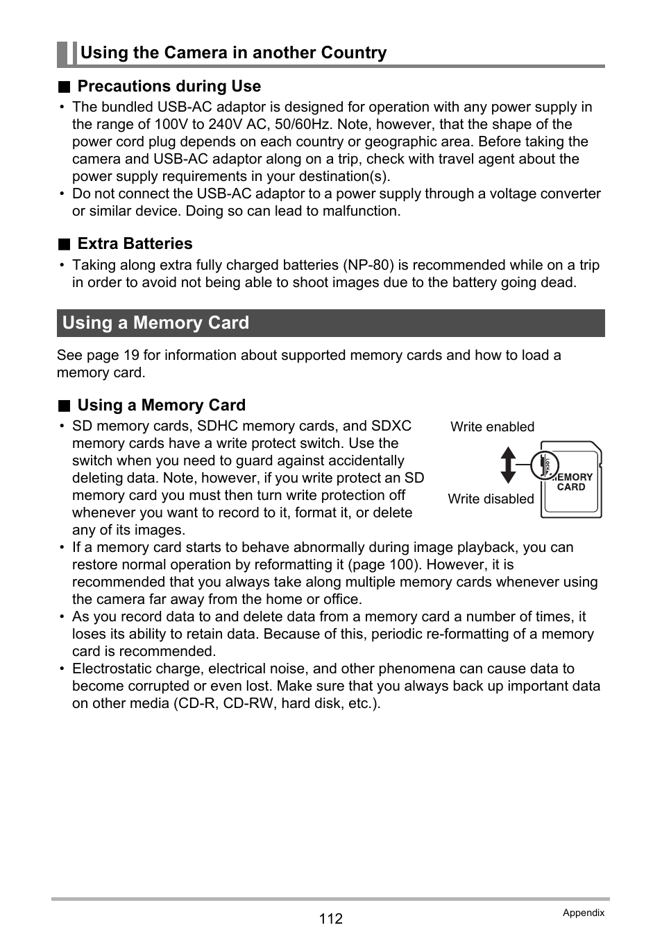 Using the camera in another country, Using a memory card | Casio EXILIM EX-N1 User Manual | Page 112 / 128
