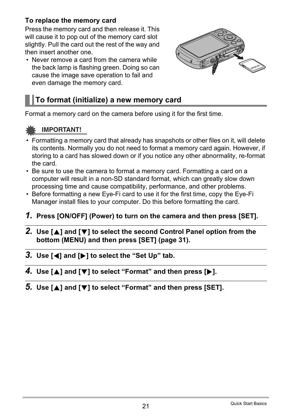 To format (initialize) a new memory card | Casio EXILIM EX-N1 User Manual | Page 21 / 128