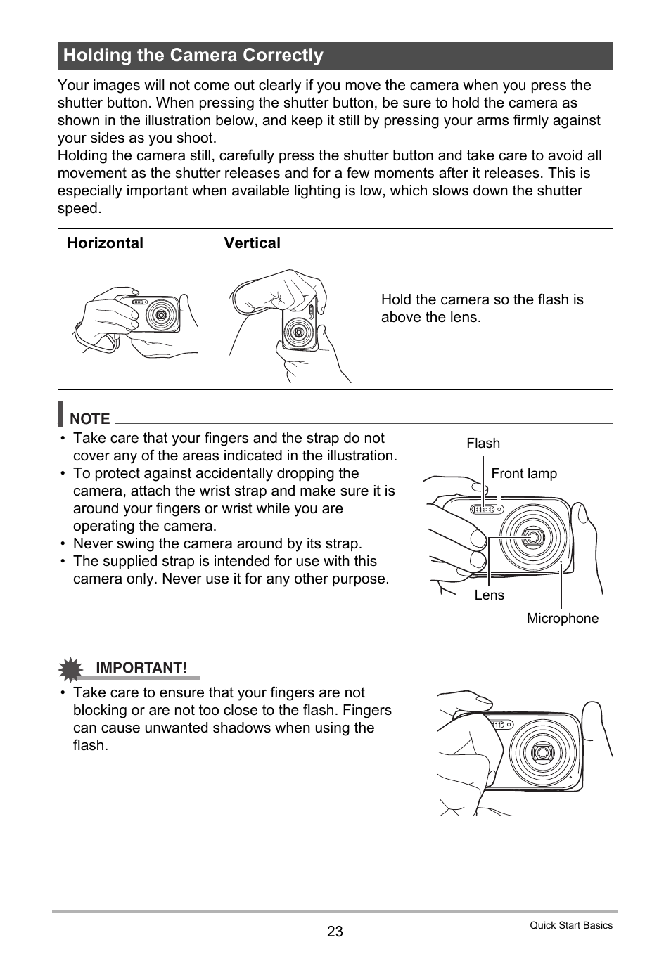 Holding the camera correctly | Casio EXILIM EX-N1 User Manual | Page 23 / 128