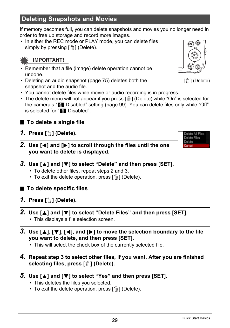 Deleting snapshots and movies | Casio EXILIM EX-N1 User Manual | Page 29 / 128