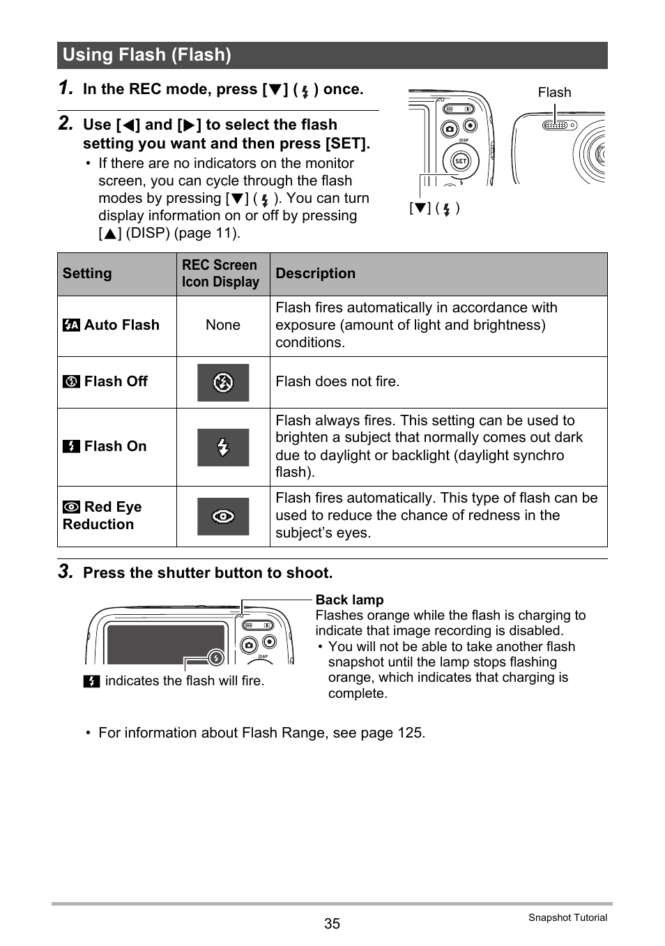 Using flash (flash) | Casio EXILIM EX-N1 User Manual | Page 35 / 128