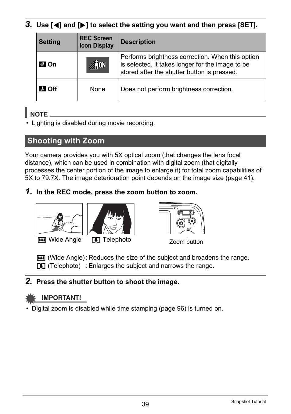 Shooting with zoom | Casio EXILIM EX-N1 User Manual | Page 39 / 128