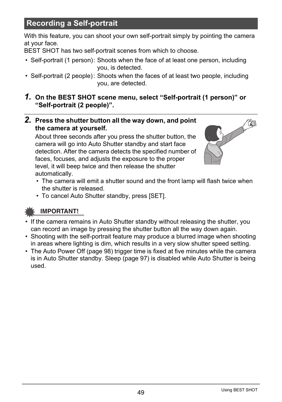 Recording a self-portrait | Casio EXILIM EX-N1 User Manual | Page 49 / 128