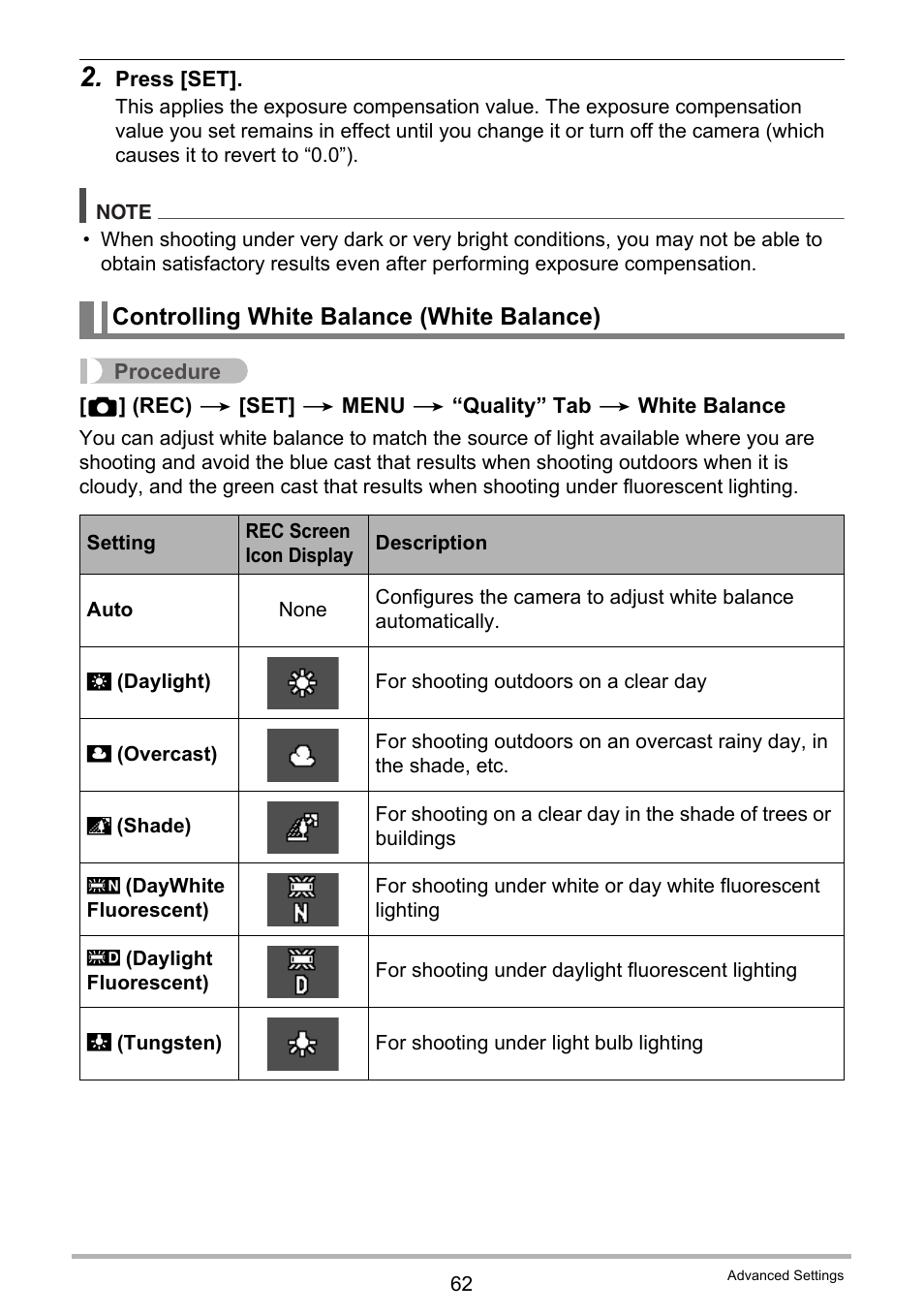 Controlling white balance (white balance) | Casio EXILIM EX-N1 User Manual | Page 62 / 128