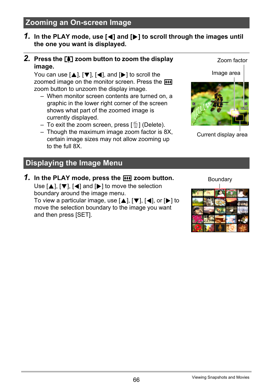Zooming an on-screen image, Displaying the image menu | Casio EXILIM EX-N1 User Manual | Page 66 / 128