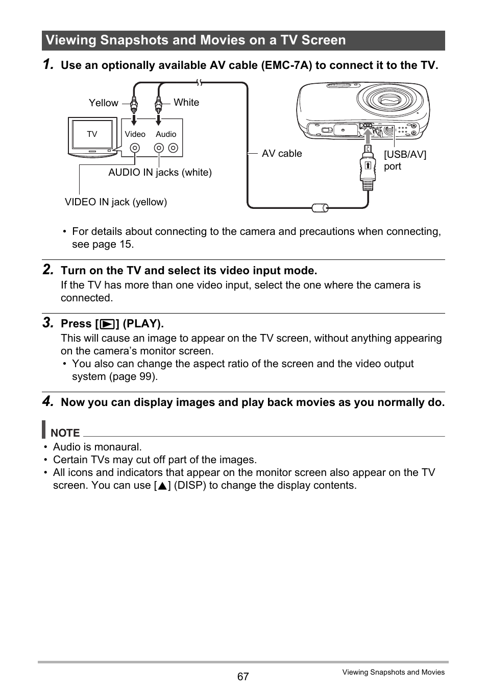 Viewing snapshots and movies on a tv screen | Casio EXILIM EX-N1 User Manual | Page 67 / 128