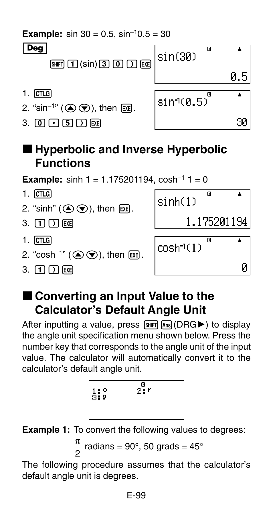 K hyperbolic and inverse hyperbolic functions | Casio FC-200V User Manual | Page 101 / 149