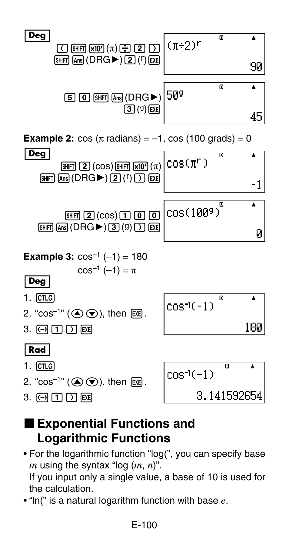 K exponential functions and logarithmic functions | Casio FC-200V User Manual | Page 102 / 149