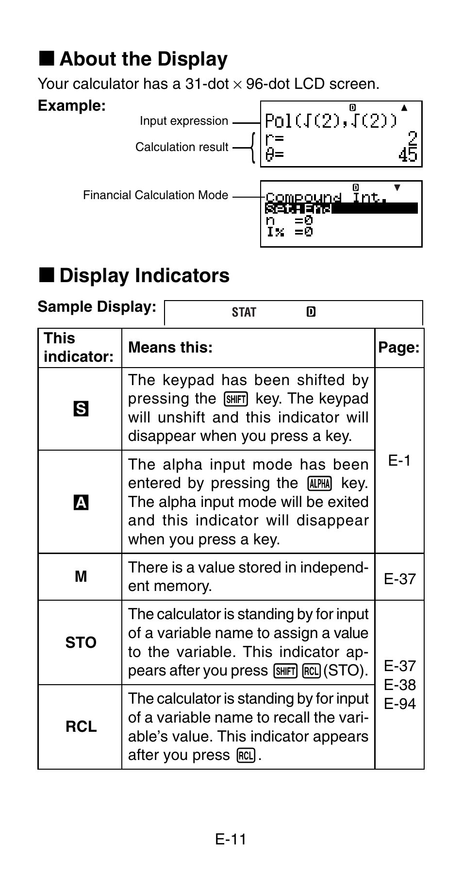 K about the display, K display indicators | Casio FC-200V User Manual | Page 13 / 149