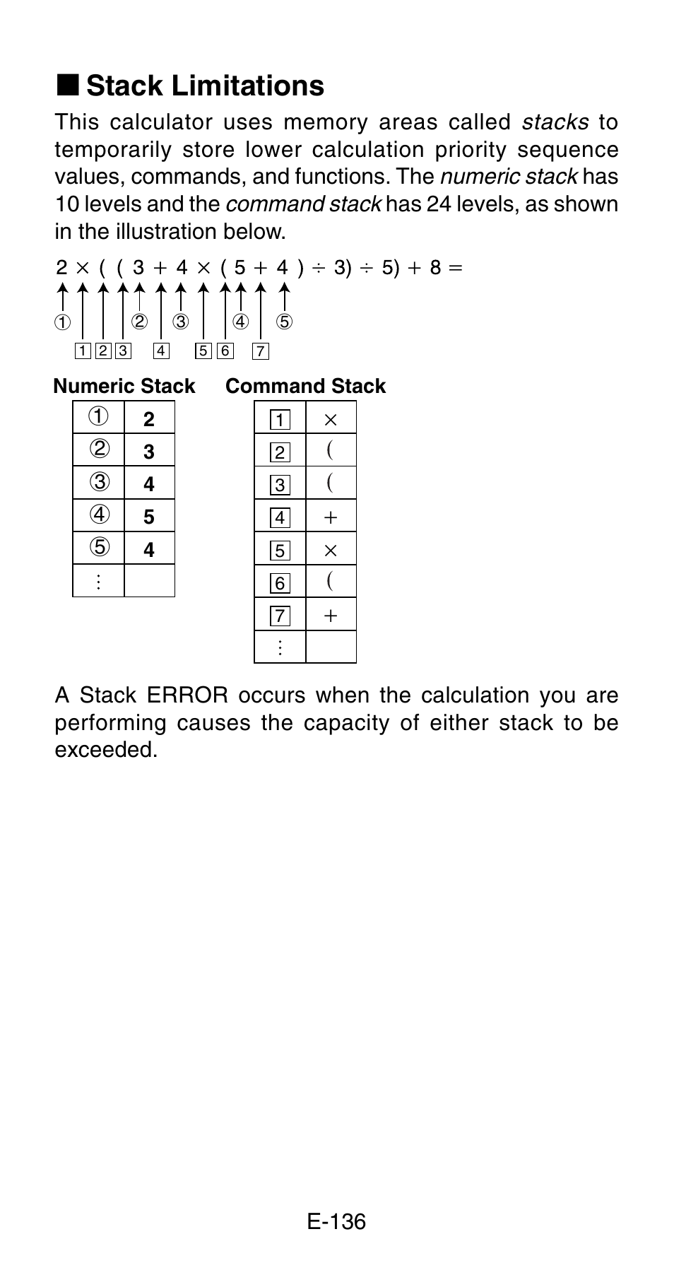 K stack limitations | Casio FC-200V User Manual | Page 138 / 149