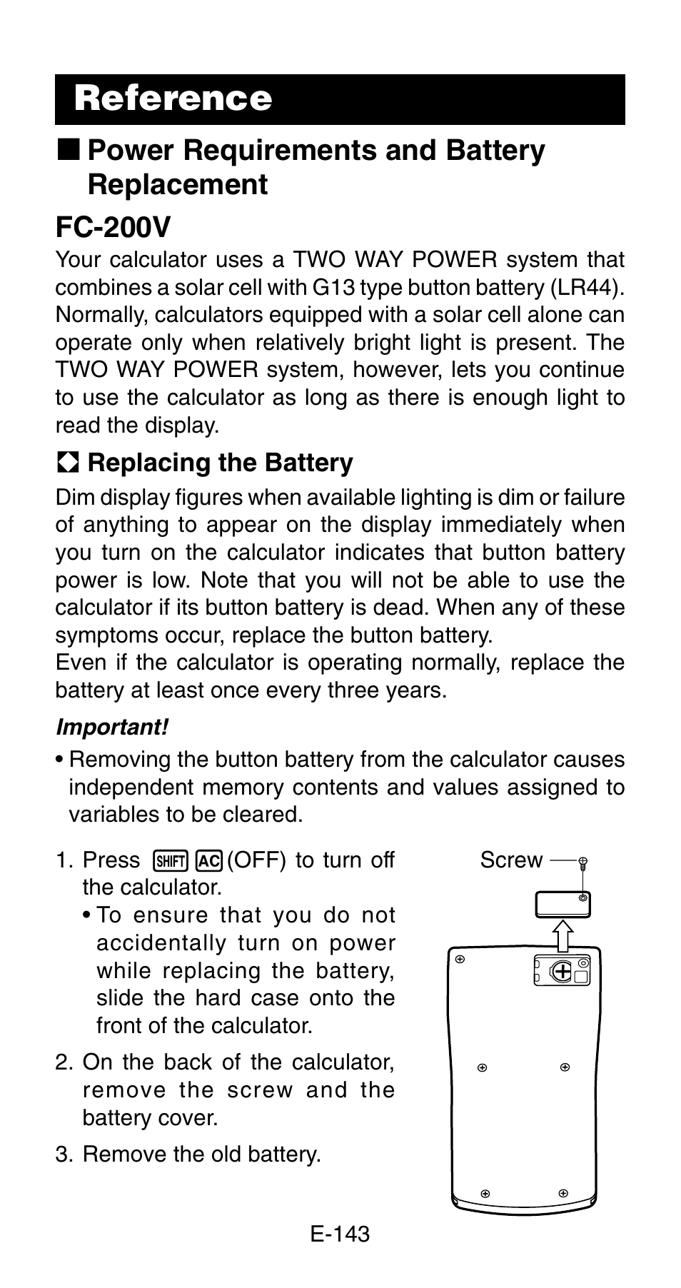 Reference | Casio FC-200V User Manual | Page 145 / 149