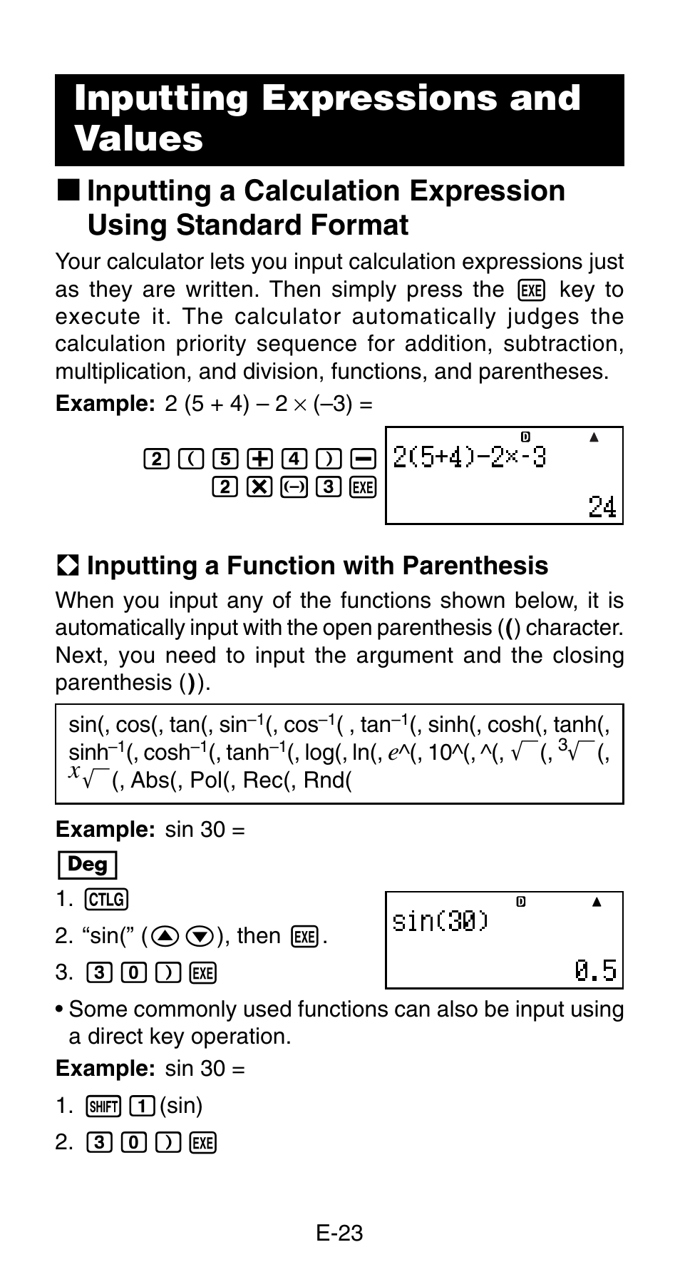 Inputting expressions and values | Casio FC-200V User Manual | Page 25 / 149