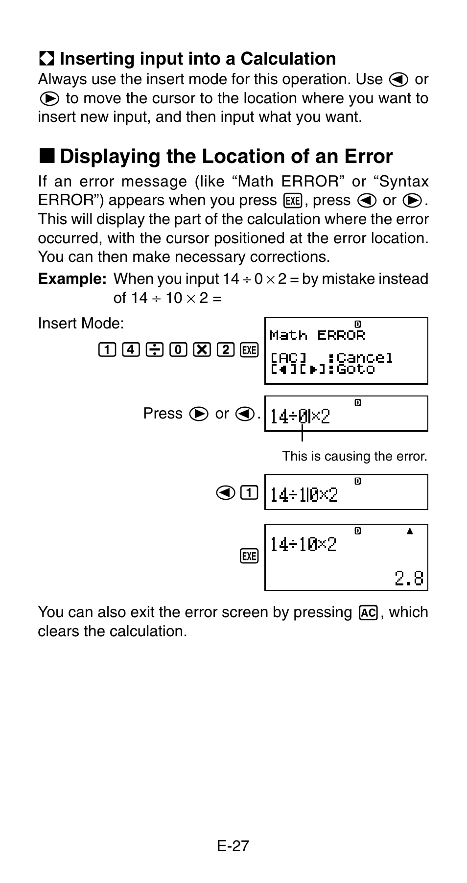 K displaying the location of an error | Casio FC-200V User Manual | Page 29 / 149
