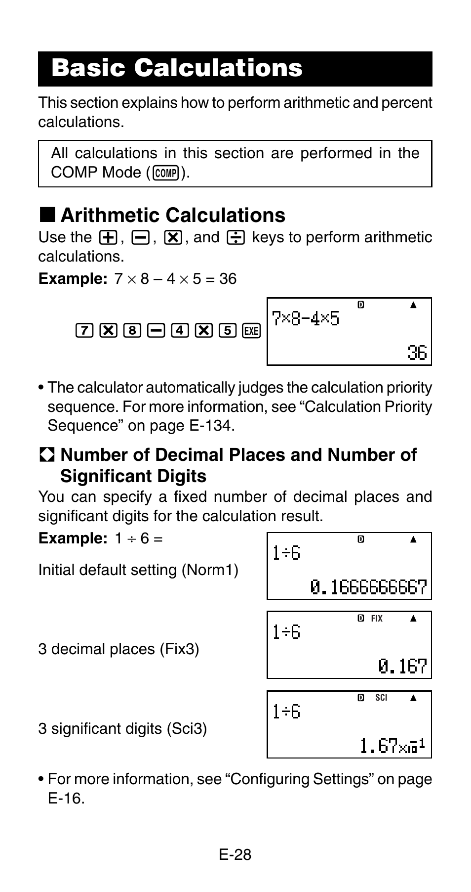 Basic calculations, K arithmetic calculations | Casio FC-200V User Manual | Page 30 / 149