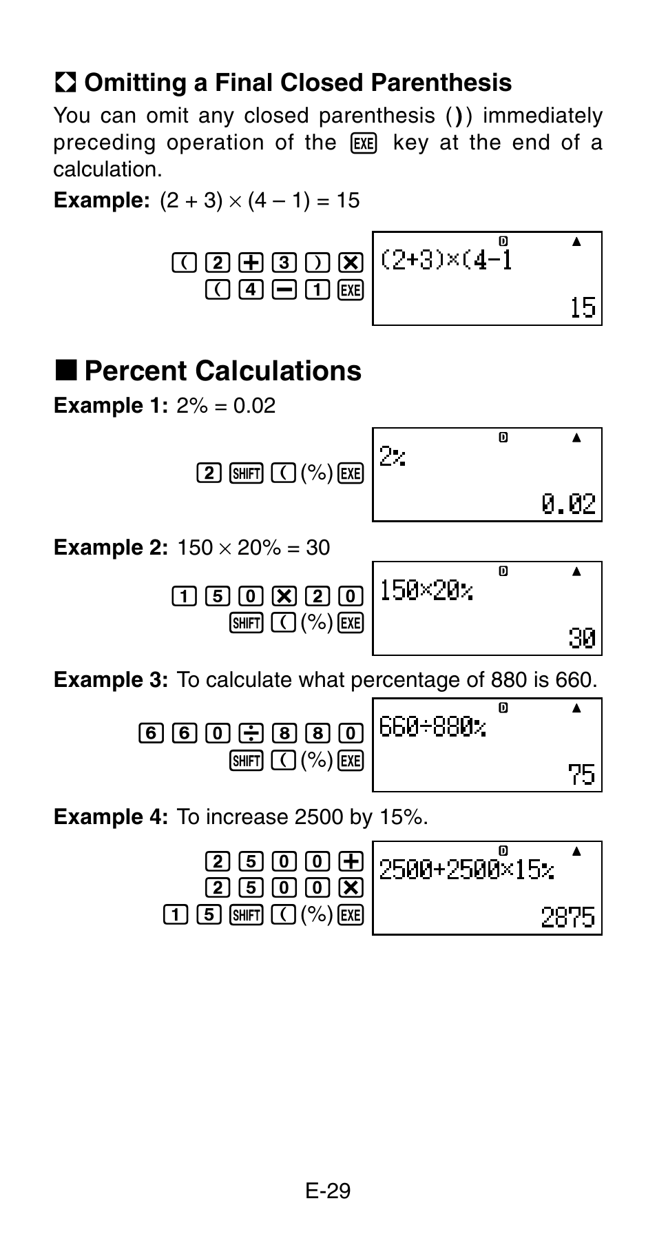 K percent calculations | Casio FC-200V User Manual | Page 31 / 149