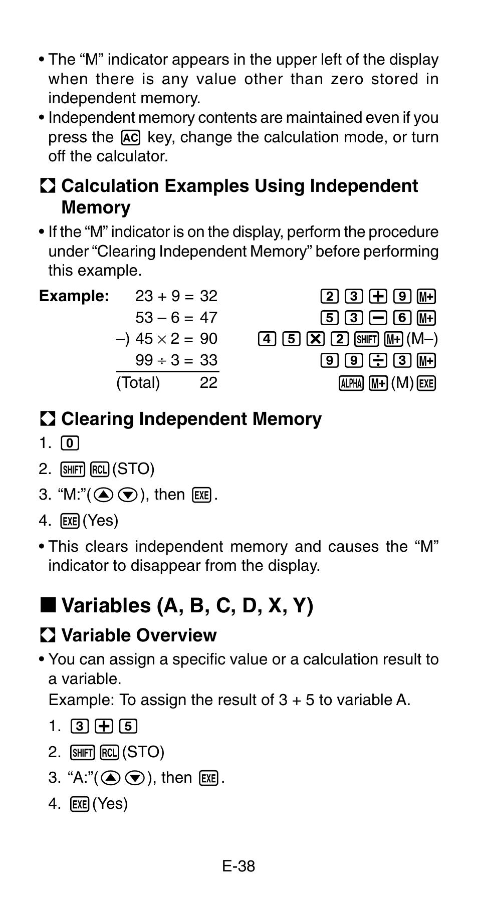 K variables (a, b, c, d, x, y) | Casio FC-200V User Manual | Page 40 / 149