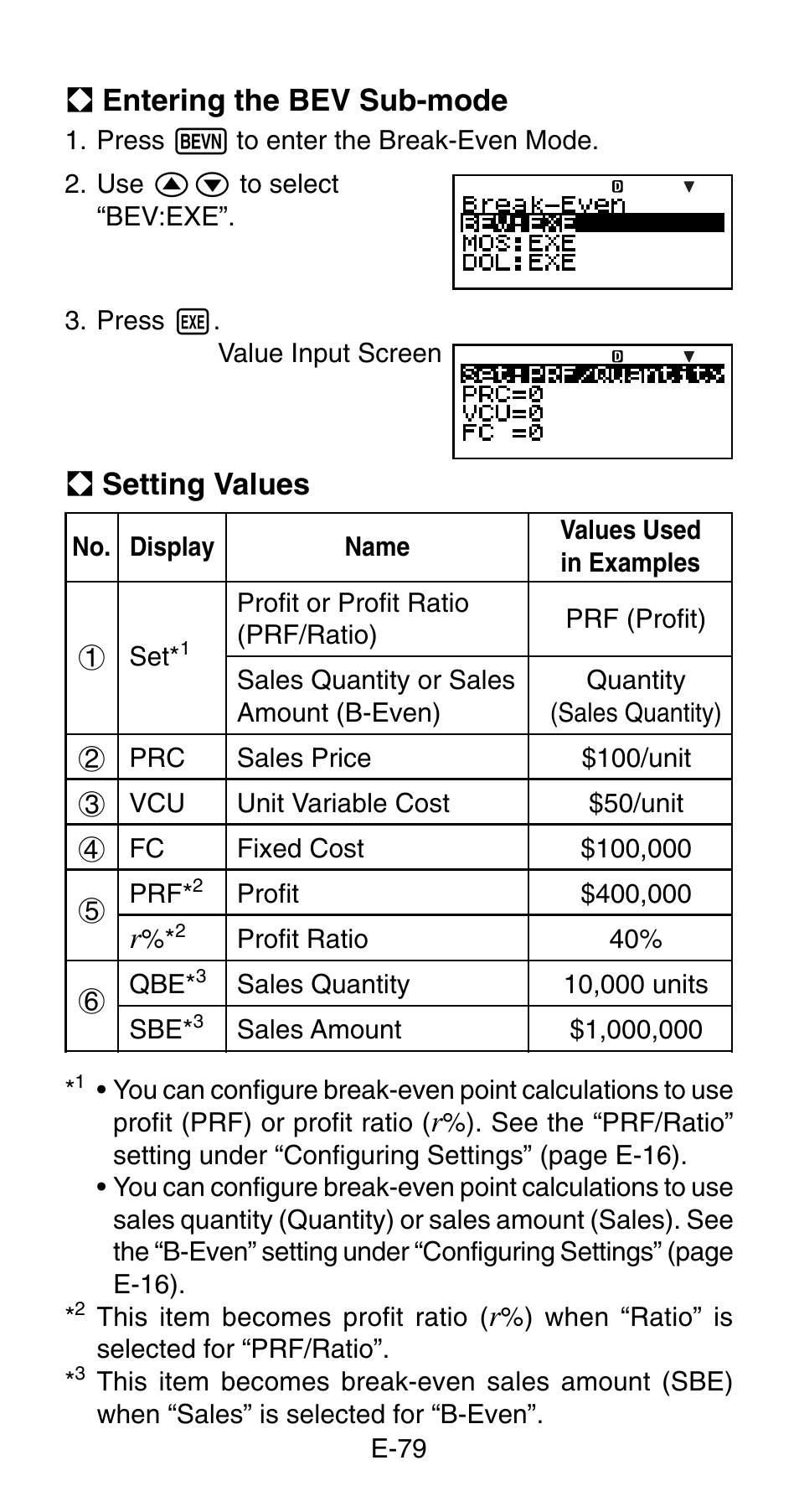 A entering the bev sub-mode, A setting values | Casio FC-200V User Manual | Page 81 / 149