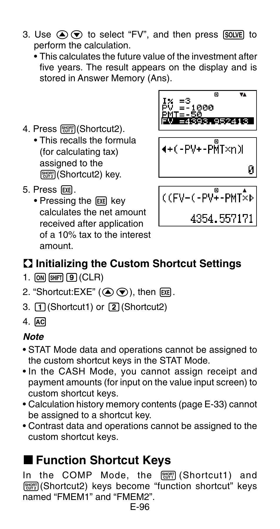 K function shortcut keys | Casio FC-200V User Manual | Page 98 / 149