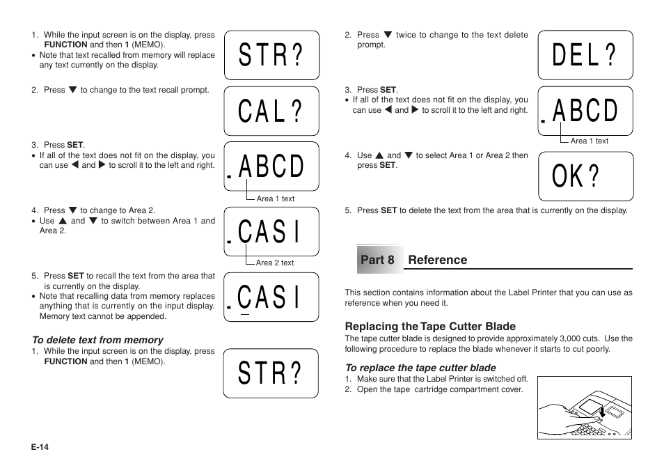 Cal? abcd casi, Casi str? str? abcd, Ok? del | Casio KL-750E User Manual | Page 15 / 19