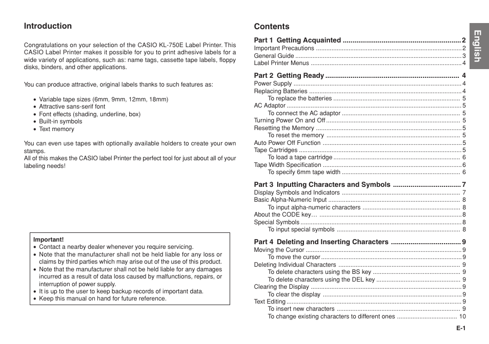 Casio KL-750E User Manual | Page 2 / 19