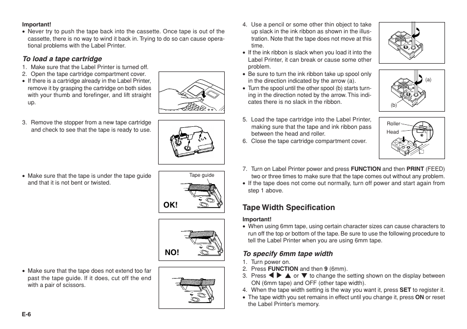 Tape width specification | Casio KL-750E User Manual | Page 7 / 19