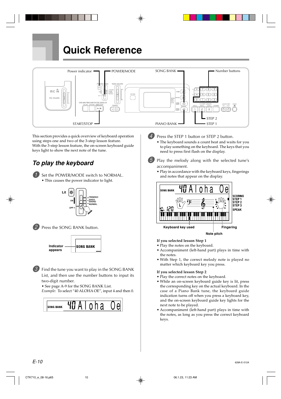 Quick reference | Casio CTK720 User Manual | Page 12 / 48