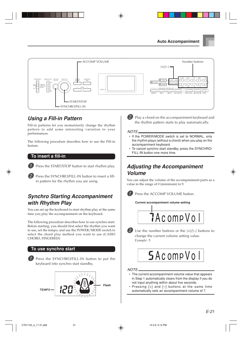 A c om, V o l | Casio CTK-1100 User Manual | Page 23 / 44