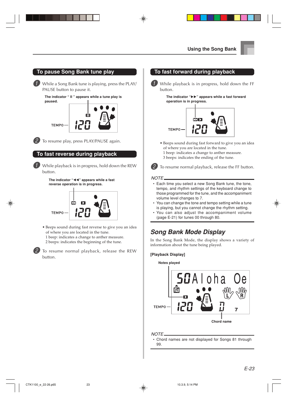 Song bank mode display | Casio CTK-1100 User Manual | Page 25 / 44