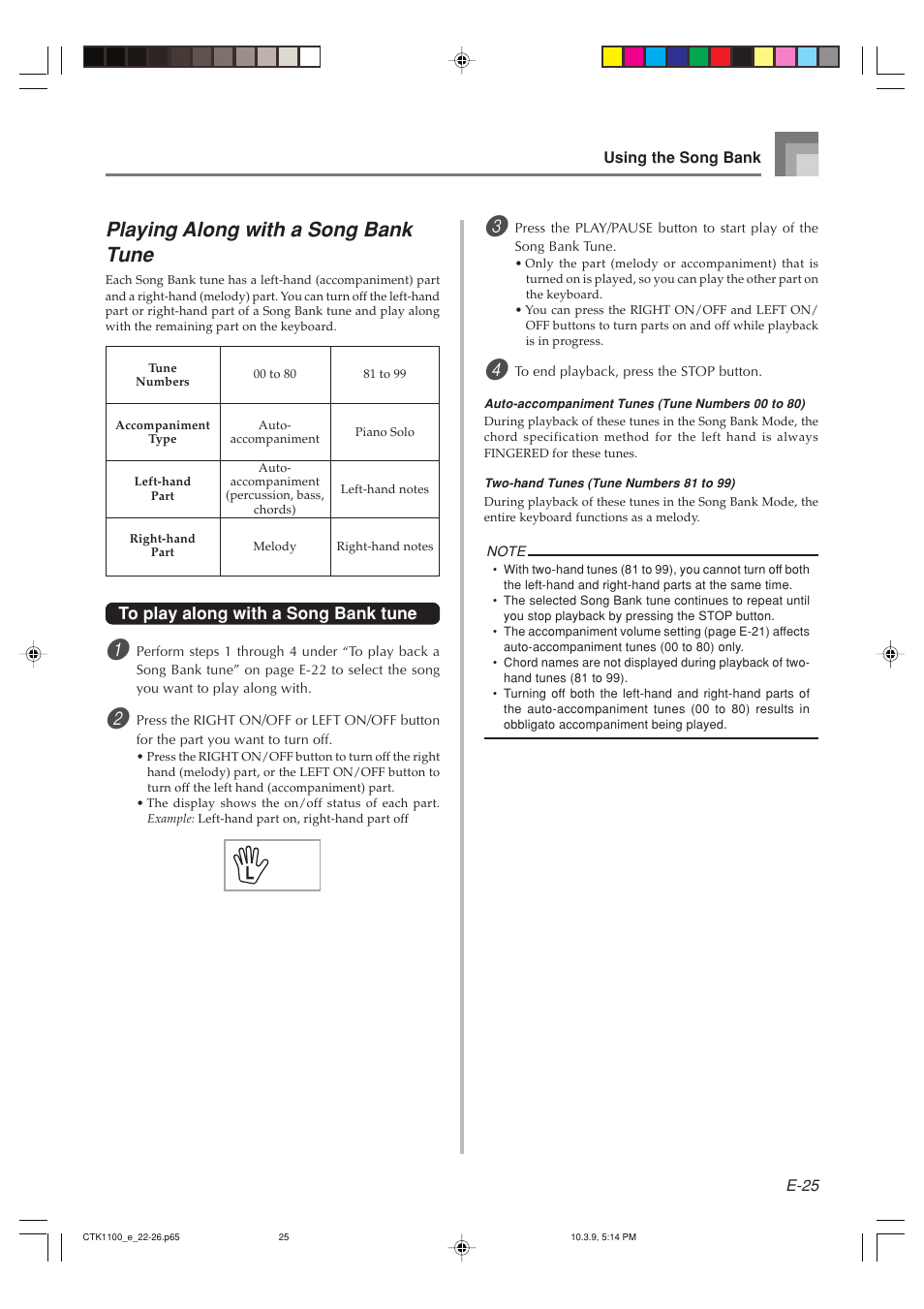 Playing along with a song bank tune | Casio CTK-1100 User Manual | Page 27 / 44