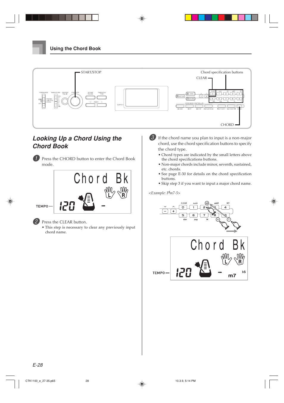 Looking up a chord using the chord book | Casio CTK-1100 User Manual | Page 30 / 44