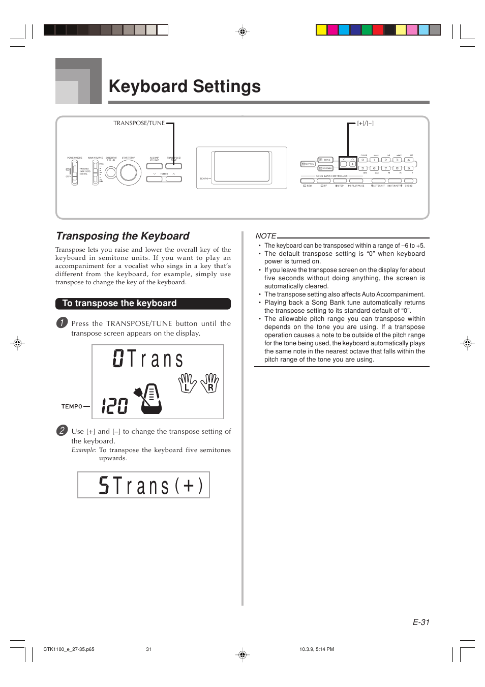 Keyboard settings | Casio CTK-1100 User Manual | Page 33 / 44