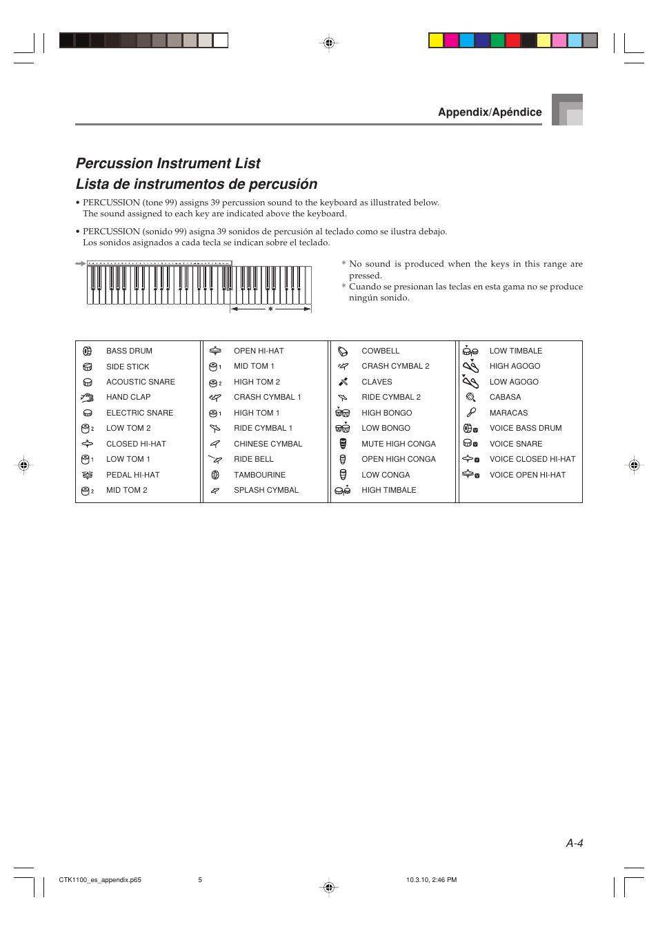 Appendix/apéndice | Casio CTK-1100 User Manual | Page 41 / 44