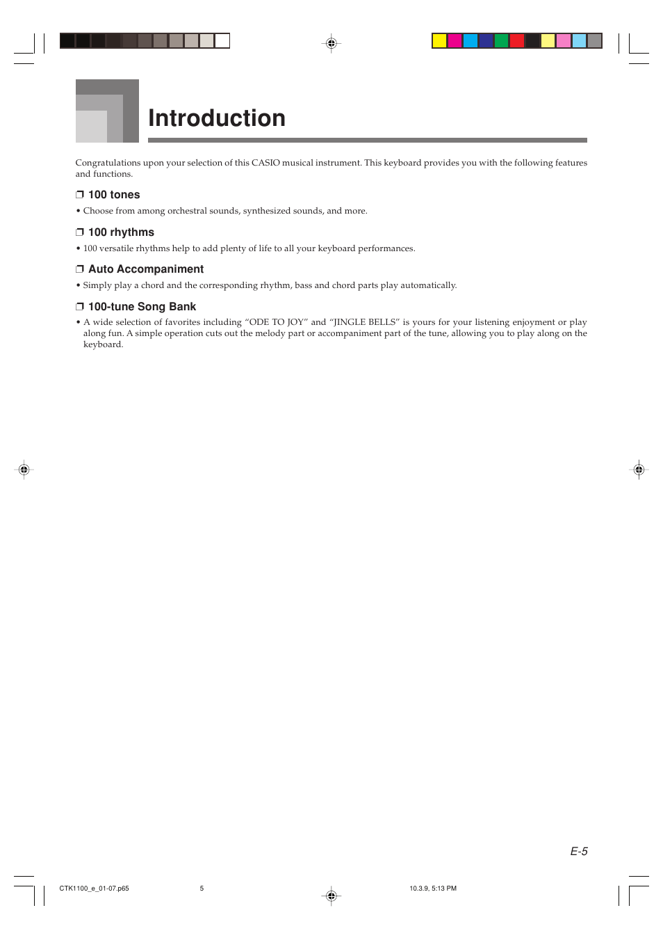 Introduction | Casio CTK-1100 User Manual | Page 7 / 44