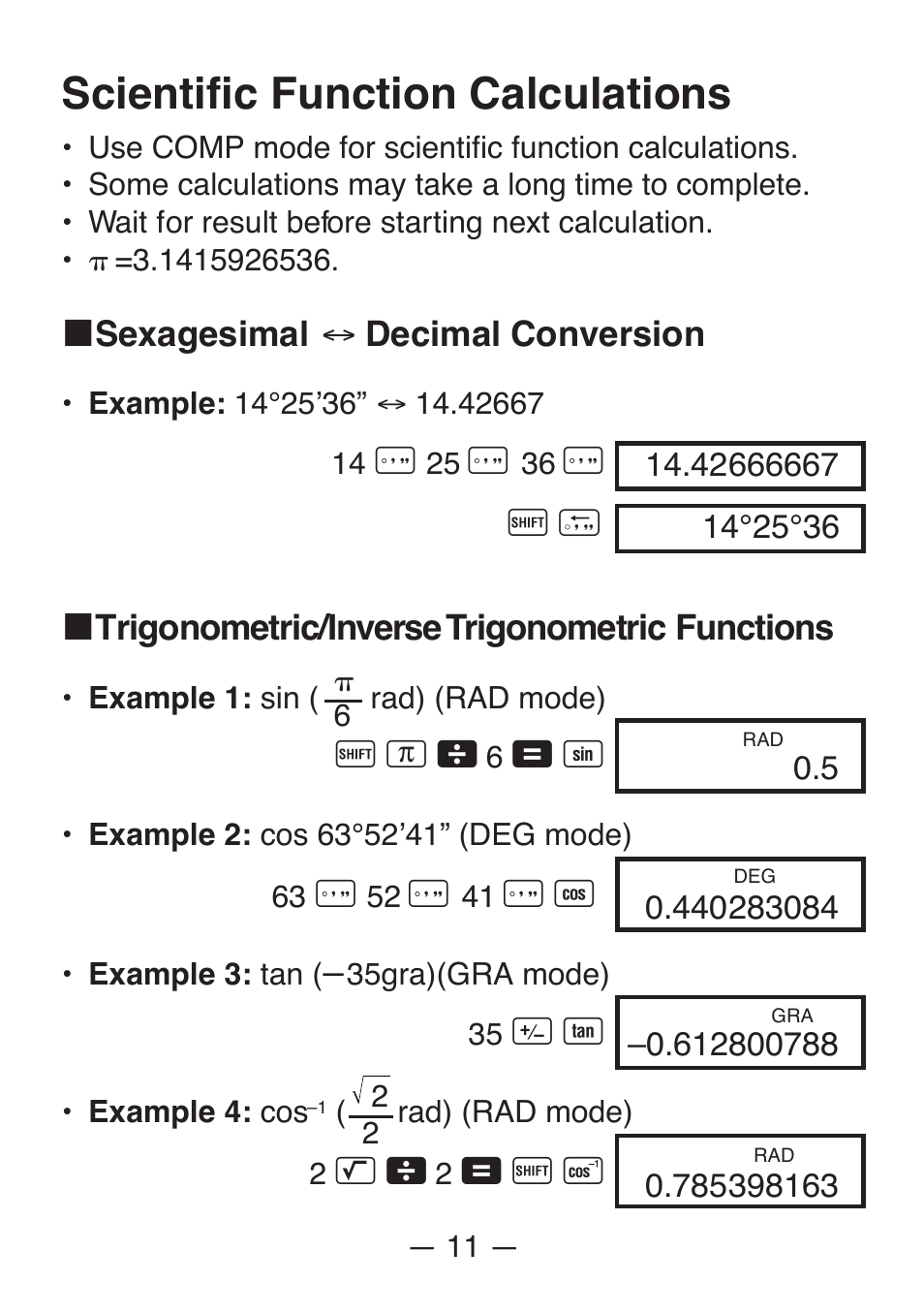 Scientific function calculations | Casio FX-82SX User Manual | Page 13 / 35