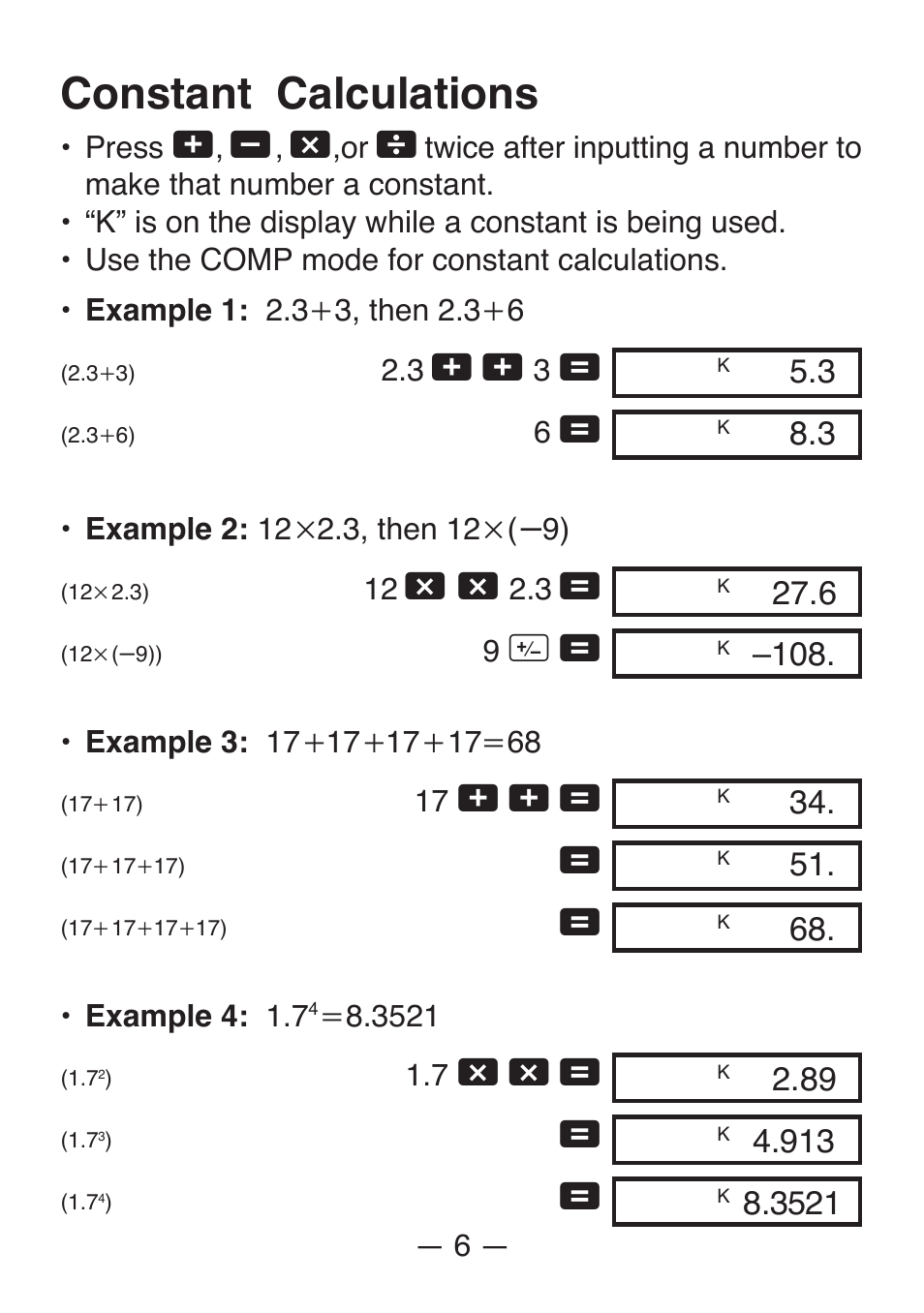 Constant calculations | Casio FX-82SX User Manual | Page 8 / 35