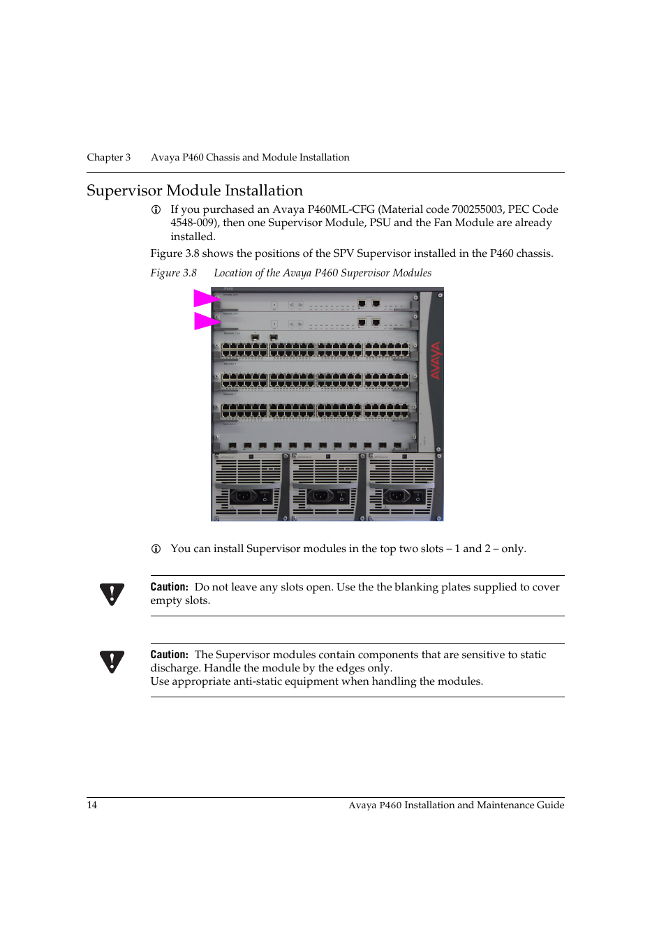 Supervisor module installation, Figure 3.8, Location of the avaya p460 supervisor modules | Avaya P460 User Manual | Page 28 / 96