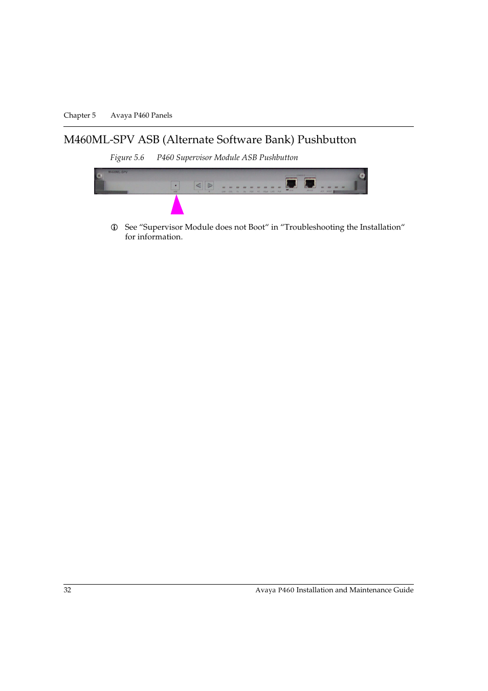 Figure 5.6, P460 supervisor module asb pushbutton | Avaya P460 User Manual | Page 46 / 96